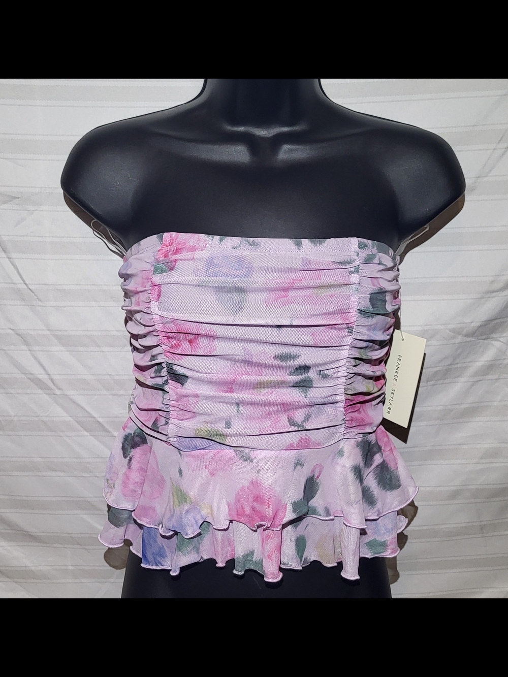 Frankee & Skylarr Strapless Ruched Peplum Floral Tube Top